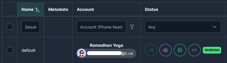 Session WAHA berhasil konek dengan Whatsapp.
